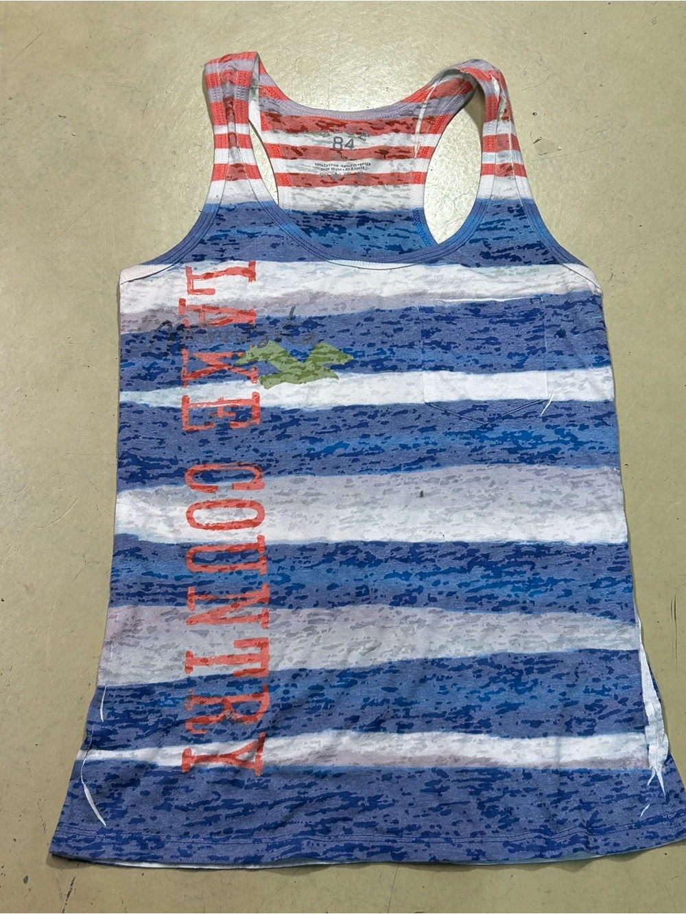 Blue 84 Tank Top Womans Misses Size Small Striped Red White Sleeveless Shirt